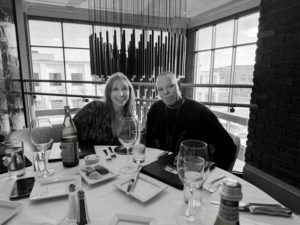 Meredith Corning and Brian Sebastian during a planning dinner at Ruth's Chris Steak House in Rogers, Arkansas, ahead of the Bentonville Film Festival.